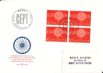 CH FDC 0720 (Viererblock) 1960 00 002 ●